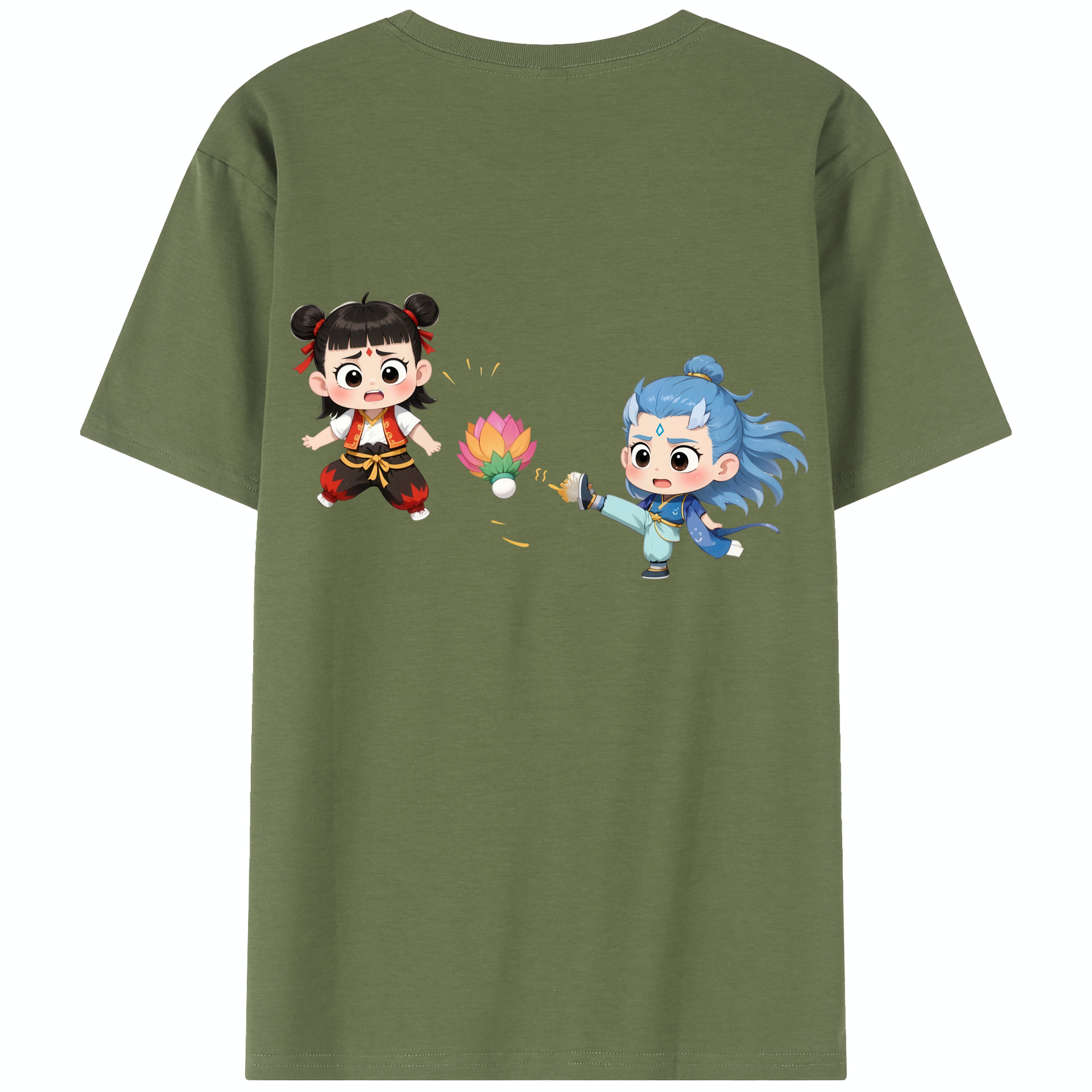 （画像用） Ne Zha 2 ナタ 魔童の大暴れ 綿100％半袖Tシャツ（背面プリント）